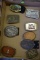 9 belt buckles: Funks Seed Corn, Kalo Seed Corn, 1984 Heston National Finals Rodeo