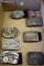 belt buckles: American Farmer, Corn Growers of America, Pig, Ford Model T, Hog Belt, and Pik