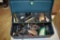 Tackle box full of assorted ignition parts suck as points, condensers, rotors and fuller gauges