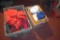 (2) Totes And One Box Containing Seed Corn And Assorted Hats