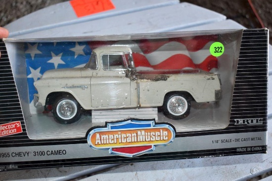 Ertl American Muscle 1955 Chevy 3100 Cameo 1/18 Scale Model Car, Box Has Damge, Toy Is