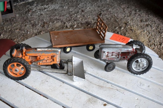 (2) Hubley Tractors, Possibly Missing Pieces, Ertl Hay Wagon