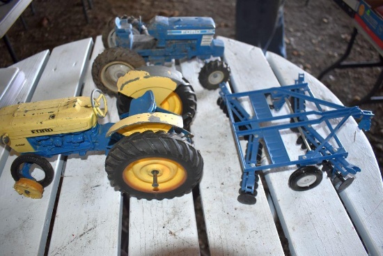 (3) Ertl Tractors And Disk, All Need Repair