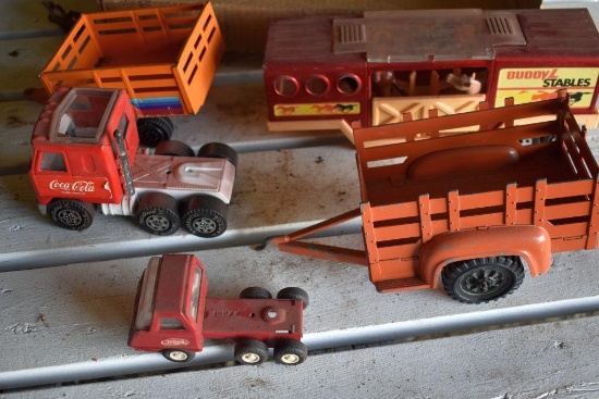 Hubley Trailer, Tonka Trailer, Buddy L Coca Cola Semi Tractor, Buddy l Stable trailer