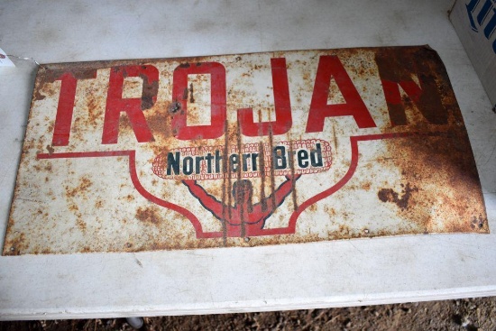 Tin Trojan Seed Corn Single Sided Sign 27.5''x 13.5''