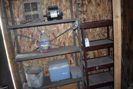 One Metal Shelf 6' Tall , One plastic Shelf 53'' Tall, Empty Tool Boxes, Splitting Wedges, 2