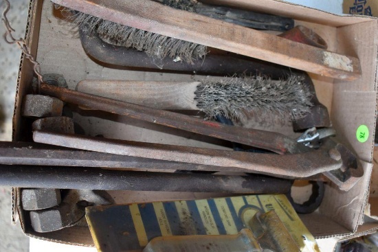 Crescent wrench, bar and wire brush