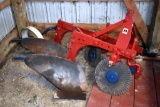 Restored International 2x16 Three Pt. mounted plow, with ripple coulters and steel tail wheel