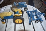 (3) Ertl Tractors And Disk, All Need Repair