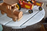 Custom Wooden Toy Truck, (2) Metal and Plastic Toy Tractors Both In Need Of Repair