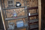 One Metal Shelf 6' Tall , One plastic Shelf 53'' Tall, Empty Tool Boxes, Splitting Wedges, 2