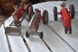 (3) Hubley Toy Tractors, One With Loader, Played With Condition