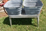 Set Of Wheeling Double Galavized Wash Tubs With Stand