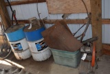 Two 55 gallon barrels and assortment of scrap iron