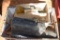 Box Of Black & Decker Elec. Glue Gun, Chisels, Scrub Brushes, Level, Saws