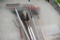 Assortment of Yard Tools with Metal Garbage Can