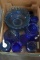 Blue Glassware, Serving Bowl, Covered Candy Dish, Creamers