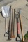 6 Pieces: Scoop Shovel, 5-Tine Fork, Potato Fork, 2 Pry Bars and Load Jack