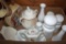 Box of Misc. White Glass with Painted Antique Jug