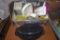 Box of Kitchen Misc and Black Speckled Roaster