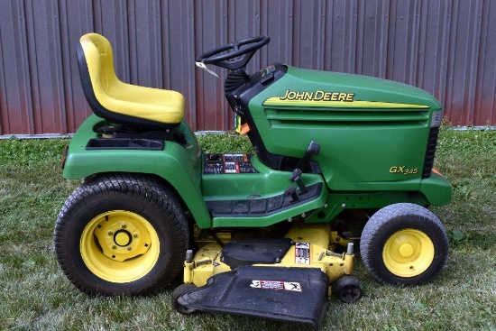 John Deere GX 345, 54" Deck, Runs & Drives, Kawasaki Liquid Cooled, Power Steering & Lift