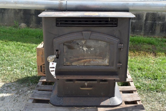 American Harvest Corn and Pellet Stove Model 6039, With Exhaust Pipe and Misc. Accessories