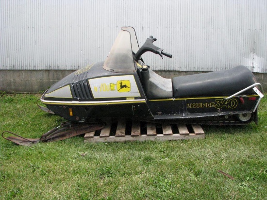 1975 John Deere 340 Liquifire Snowmobile, Engine Free, 2 Cycle, Tach And Temp Gauges, 1091