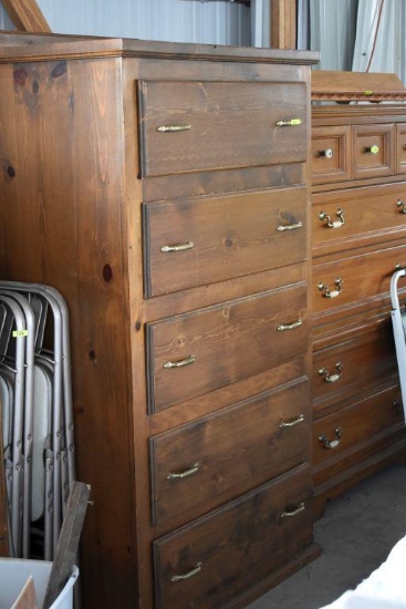Pine Dresser, 63" Tall, 36" Wide, 5 Drawers, Homemade