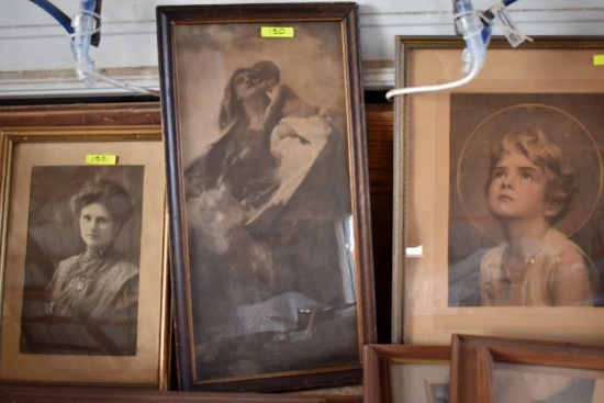 3 Antique Prints in Frames. 21"x11" Lady and Child and 15"x11" Nurse, 18"x 13" Devine Innocence