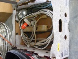 Box of Extension Cords, Trouble Light, Power Strip