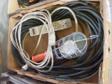 Box of Extension Cords, Trouble Light, Power Strip