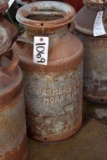 Antique Milk Can With Lid, 8 Gal, Stamped Farmer's Coop Cry Mora, Minn