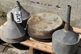 3 Metal Funnels And 1 Only Pan