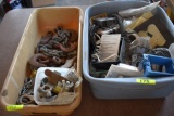 Box of chain hooks, short ends of chain and box of electrical covers