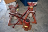 Two jack stands, tire wrench and bottle jack