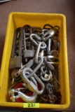 Box of quick links, spring hooks, chain hook, couple of paddle locks