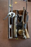 Box of Assorted Tools, Claw Hammer, Grease Gun, 2 ft Level