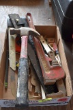 Box of Misc. Tools, Hammer, Hacksaw, Pipe Wrench