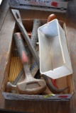 Box Of Asst. Hand Tools, Small sledge Hammer, Prybar, Folding Ruler