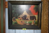 Family At Cottage Print, Vintage Frame, By Paul Detlefsen, Approx. 14 1/2