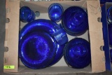 Blue Glass Plates, Saucers and Glasses