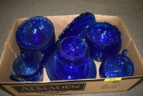 Blue Glass Dessert Dish, Butter Dish