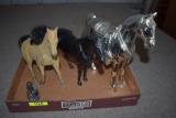 Metal Horses Including Silver Horse Has Minor Damage, Black Horse Is Heavy Cast, Small Horse