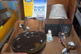 Box of Misc Including Clock Radio, Eagles But No Wolf or Squirrels
