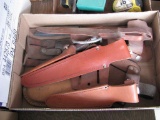 Box of Assorted Leather Knives and Sheaths