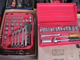 Assortment of Tools Including Socket Set, Open End Wrenches, Ratchet Wrench Set
