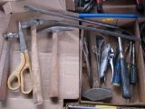 Box of Misc.Tools Including Hammers, Scissors, Pliers