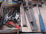 Box of Assorted Tools Including Hammer and Pry Bar