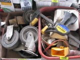 2 Boxes of Wheels and Misc. Including Bar Clamp
