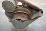 Box of Antique Reeves Coal Bucket, Hudson Pump Sprayer and 2 Flat Top Milk Can Lids